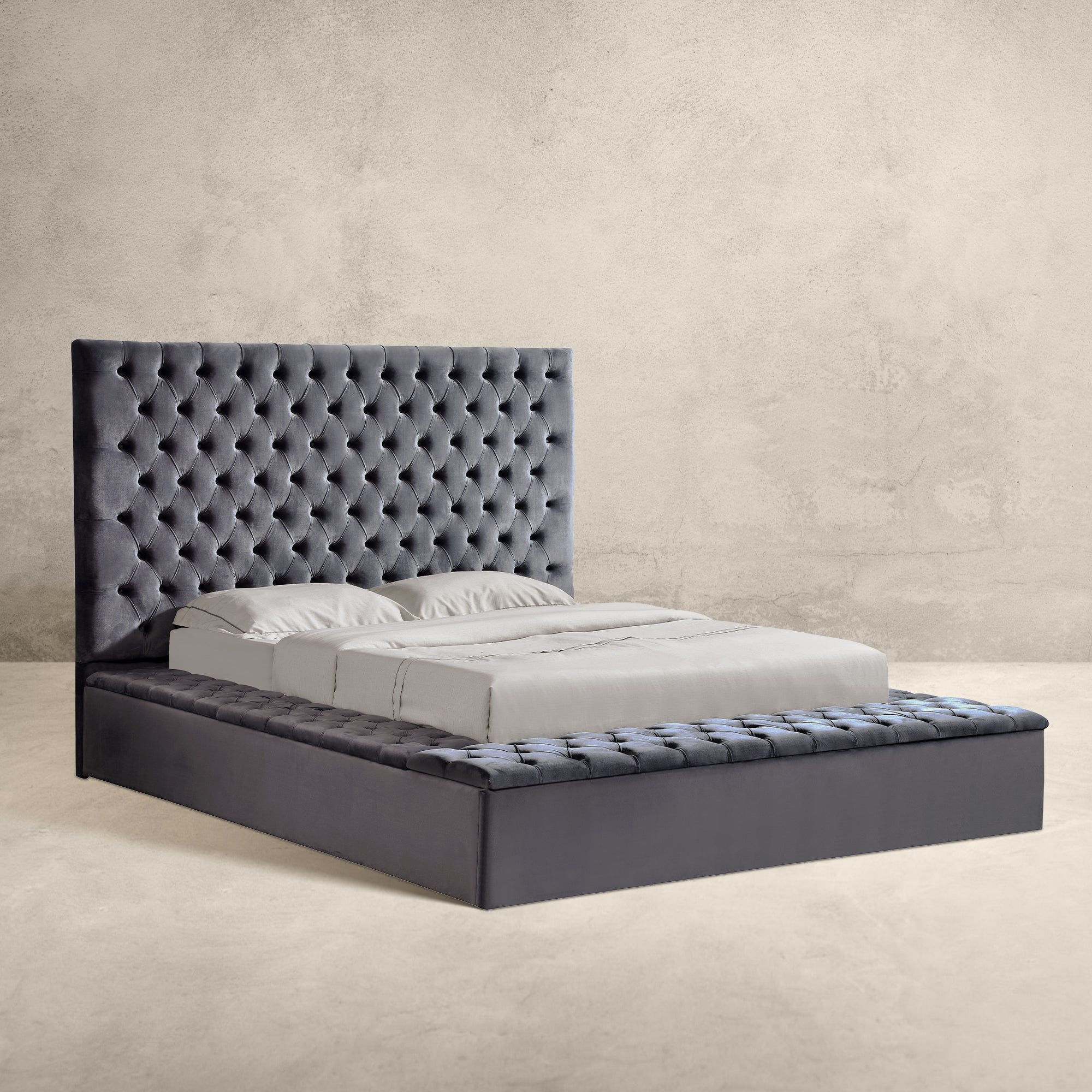 Velvet Bed Frame Large Storage Space Acqua